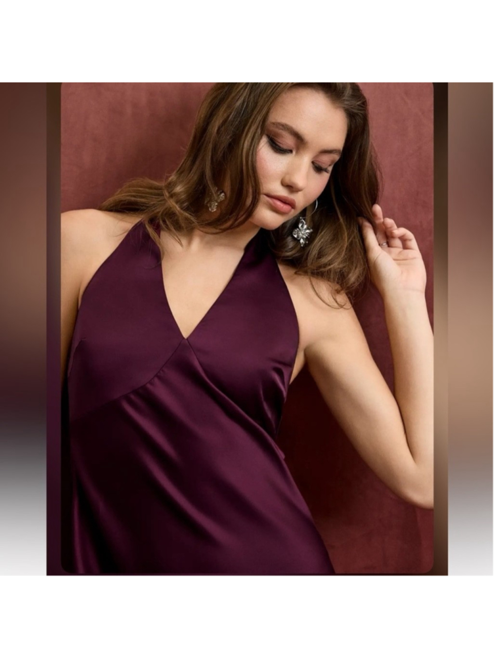 Cider SATIN V-NECK BACKLESS & BOWKNOT MERMAID MAXI DRESS M UY10-7